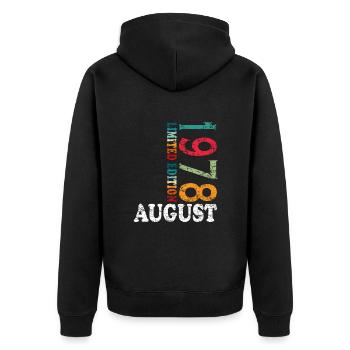 August 1978 Jahrestag August 1978 August - Unisex Premium Bio Zip Hoodie - Schwarz - Hinten - Nico (187cm)
