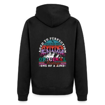 18. Geburtstag Jahrgang 2005 Vintage 2005 - Unisex Premium Bio Zip Hoodie - Schwarz - Hinten - Nico (187cm)