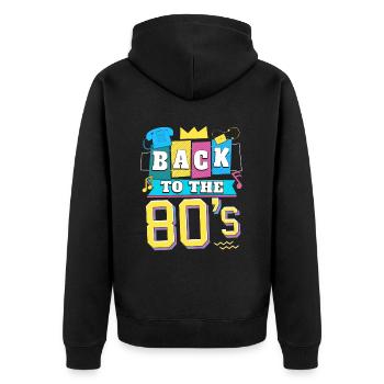 Back to the 80s Party Mottoparty Kostüm - Unisex Premium Bio Zip Hoodie - Schwarz - Hinten - Nico (187cm)