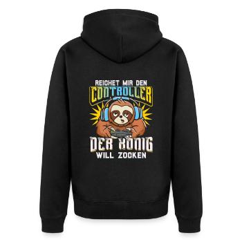 Zocken Konsole Faultier Gamer Zocker Gaming König - Unisex Premium Bio Zip Hoodie - Schwarz - Hinten - Nico (187cm)