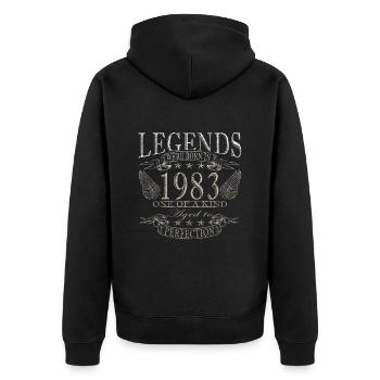 1983 Jahrgang Geburtstag Geburtsjahr 1983 Geschenk - Unisex Premium Bio Zip Hoodie - Schwarz - Hinten - Nico (187cm)