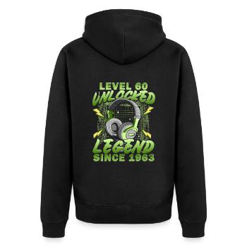 60th Birthday Gift Level 60 Complete - Unisex Premium Organic Zip Hoodie - black - Back - Nico (187cm)