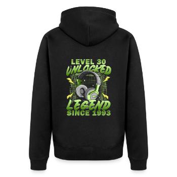 Level 30 Unlocked Zocker 30 Geburtstag Geschenk - Unisex Premium Bio Zip Hoodie - Schwarz - Hinten - Nico (187cm)