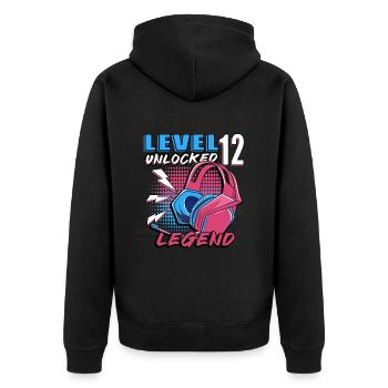 12. Geburtstag Level 12 Gamer Geschenk - Unisex Premium Bio Zip Hoodie - Schwarz - Hinten - Nico (187cm)
