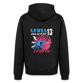 13th Birthday Level 13 Gamer Gift - Unisex Premium Organic Zip Hoodie - black - Back - Nico (187cm)