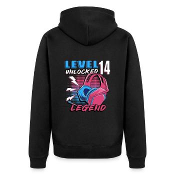 14th Birthday Level 14 Gamer Gift - Unisex Premium Organic Zip Hoodie - black - Back - Nico (187cm)
