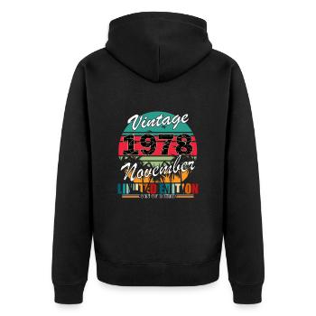 45. Geburtstag Jahrgang november 1978 Original 197 - Unisex Premium Bio Zip Hoodie - Schwarz - Hinten - Nico (187cm)