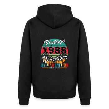 35. Geburtstag Jahrgang november 1988 Original 198 - Unisex Premium Bio Zip Hoodie - Schwarz - Hinten - Nico (187cm)