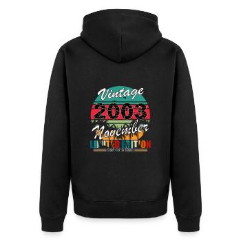 20. Geburtstag Jahrgang november 2003 Original 200 - Unisex Premium Bio Zip Hoodie - Schwarz - Hinten - Nico (187cm)