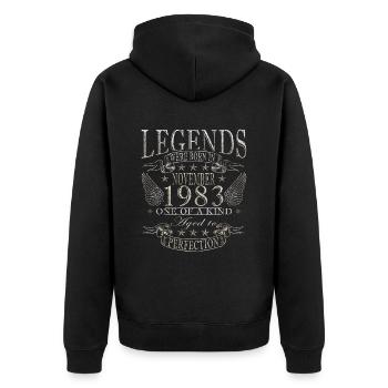 Novembre 1983 Anniversaire Novembre 1983 Novembre - Veste à capuche bio Premium Unisexe - noir - Dos - Nico (187cm)
