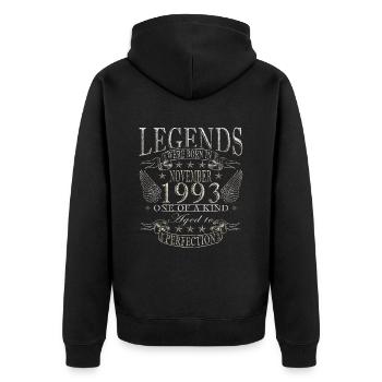 Novembre 1993 Anniversaire Novembre 1993 Novembre - Veste à capuche bio Premium Unisexe - noir - Dos - Nico (187cm)