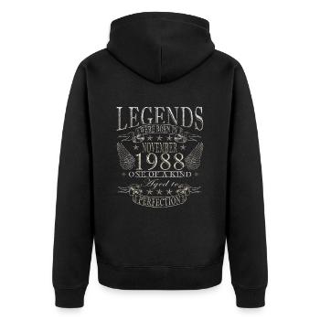 Novembre 1988 Anniversaire Novembre 1988 Novembre - Veste à capuche bio Premium Unisexe - noir - Dos - Nico (187cm)