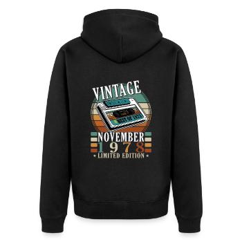 45. Geburtstag Jahrgang november 1978 Original 197 - Unisex Premium Bio Zip Hoodie - Schwarz - Hinten - Nico (187cm)