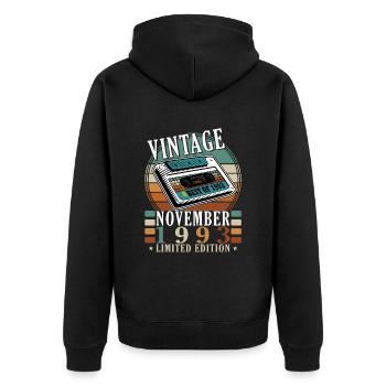 30. Geburtstag Jahrgang november 1993 Original 199 - Unisex Premium Bio Zip Hoodie - Schwarz - Hinten - Nico (187cm)