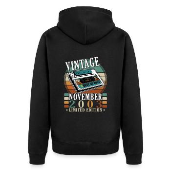 20. Geburtstag Jahrgang november 2003 Original 200 - Unisex Premium Bio Zip Hoodie - Schwarz - Hinten - Nico (187cm)