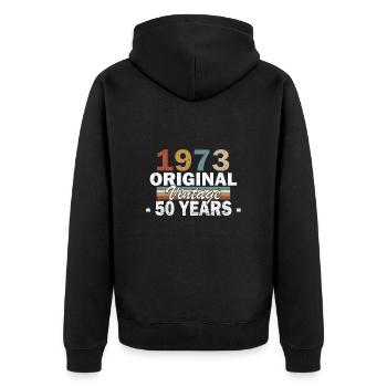 1973 Jubiläum 1973 Jahrgang 1973 Jahrgang 1973 - Unisex Premium Bio Zip Hoodie - Schwarz - Hinten - Nico (187cm)