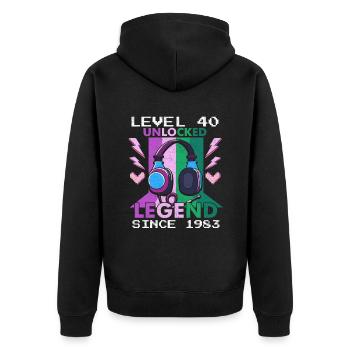 Level 40 Unlocked Gamer 40 Years 40 Birthday - Unisex Premium Organic Zip Hoodie - black - Back - Nico (187cm)