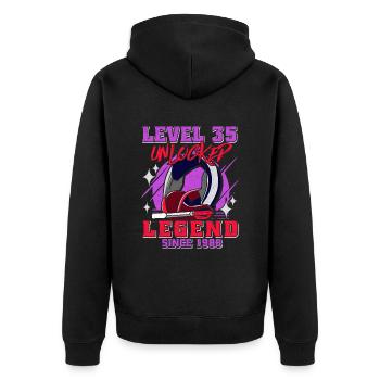 35. Geburtstag Level 35 unlocked - Unisex Premium Bio Zip Hoodie - Schwarz - Hinten - Nico (187cm)