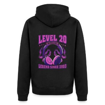 20.Geburtstag LVL20 unlocked 2003 Vintage - Unisex Premium Bio Zip Hoodie - Schwarz - Hinten - Nico (187cm)