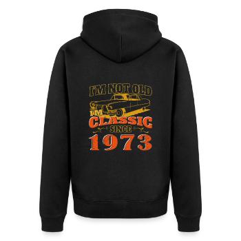 Vintage 1973 50e anniversaire cadeau homme - Veste à capuche bio Premium Unisexe - noir - Dos - Nico (187cm)