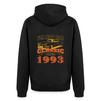 Oldtimer 1993 30. Geburtstag Geschenk Herren - Unisex Premium Bio Zip Hoodie - Schwarz - Hinten - Nico (187cm)