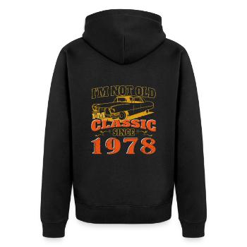 Oldtimer Baujahr 1978 Jahrgang Geburtstag Geschenk - Unisex Premium Bio Zip Hoodie - Schwarz - Hinten - Nico (187cm)