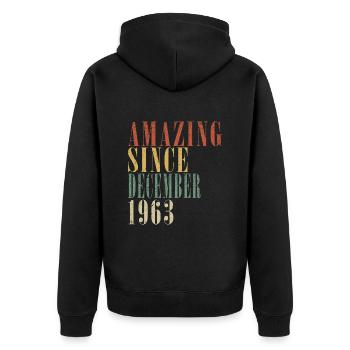 Décembre 1963 Anniversaire Décembre 1963 Décembre - Veste à capuche bio Premium Unisexe - noir - Dos - Nico (187cm)