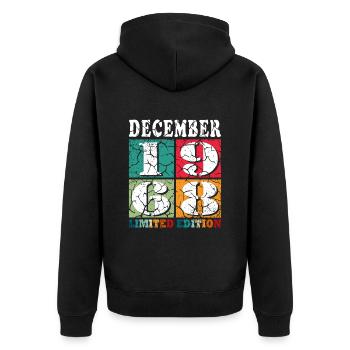 Décembre 1968 Anniversaire Décembre 1968 Décembre - Veste à capuche bio Premium Unisexe - noir - Dos - Nico (187cm)