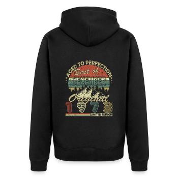 50. Geburtstag Jahrgang Dezember 1973 Original 197 - Unisex Premium Bio Zip Hoodie - Schwarz - Hinten - Nico (187cm)