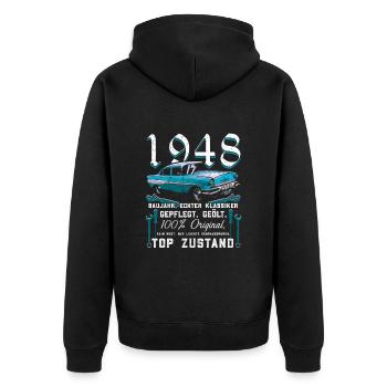 Oldtimer Baujahr 1948 geboren Geburtstag Spruch - Unisex Premium Bio Zip Hoodie - Schwarz - Hinten - Nico (187cm)