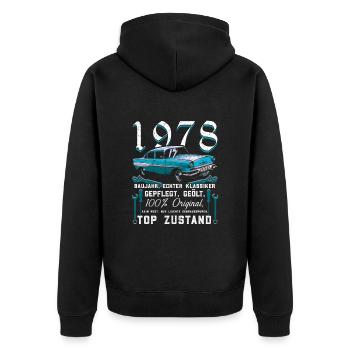 Oldtimer Baujahr 1978 Geboren Jahrgang Geburtstag - Unisex Premium Bio Zip Hoodie - Schwarz - Hinten - Nico (187cm)