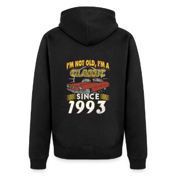 Oldtimer 1993 30. Geburtstag Geschenk Herren - Unisex Premium Bio Zip Hoodie - Schwarz - Hinten - Nico (187cm)