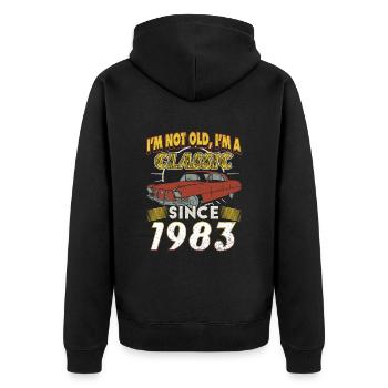 Classic car 1983 40th birthday gift men - Unisex Premium Organic Zip Hoodie - black - Back - Nico (187cm)