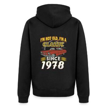 Oldtimer Baujahr 1978 Jahrgang Geburtstag Geschenk - Unisex Premium Bio Zip Hoodie - Schwarz - Hinten - Nico (187cm)