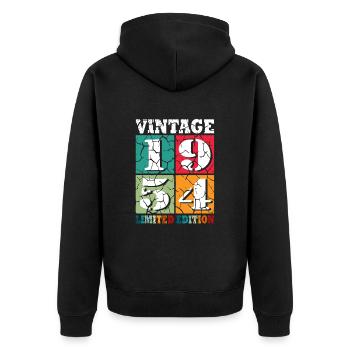 70. Geburtstag Jahrgang 1954 70 Jahre - Unisex Premium Bio Zip Hoodie - Schwarz - Hinten - Nico (187cm)