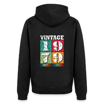 45. Geburtstag Jahrgang 1979 45 Jahre - Unisex Premium Bio Zip Hoodie - Schwarz - Hinten - Nico (187cm)