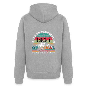 Construit en 1954 cadeau d’anniversaire Vintage - Veste à capuche bio Premium Unisexe - gris chiné - Dos - Nico (187cm)