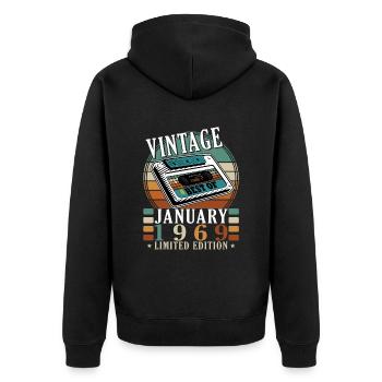 Anniversaire Janvier 1969 Janvier Né en Janvier - Veste à capuche bio Premium Unisexe - noir - Dos - Nico (187cm)