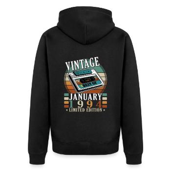 Janvier 1994 - 1994 Cadeau d’anniversaire de janvier - Veste à capuche bio Premium Unisexe - noir - Dos - Nico (187cm)