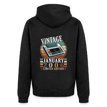 Geburtstagsgeschenk geboren im Januar 2006 - 2006 - Unisex Premium Bio Zip Hoodie - Schwarz - Hinten - Nico (187cm)