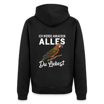 Ich kacke auf alles was du liebst - Papagei lustig - Unisex Premium Bio Zip Hoodie - Schwarz - Hinten - Nico (187cm)