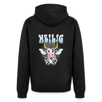 Heilige Kuh - Lustig Kühe Spruch witz - Unisex Premium Bio Zip Hoodie - Schwarz - Hinten - Nico (187cm)