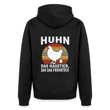Hühner Huhn Landwirt - Frühstück kackt - Unisex Premium Bio Zip Hoodie - Schwarz - Hinten - Nico (187cm)