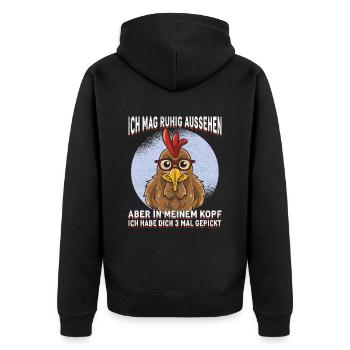 Lustiger Huhn Spruch für Hühnerhalter Geschenk - Unisex Premium Bio Zip Hoodie - Schwarz - Hinten - Nico (187cm)