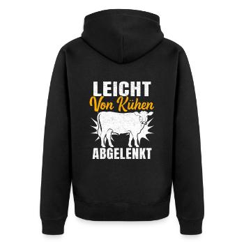 Leicht von Kühen abgelenkt - Kuh Spruch Kühe - Unisex Premium Bio Zip Hoodie - Schwarz - Hinten - Nico (187cm)