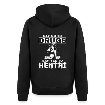 Sag nein zu Drogen aber Ja zu Anime Geschenkidee - Unisex Premium Bio Zip Hoodie - Schwarz - Hinten - Nico (187cm)