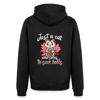 bubble tea cat - Unisex Premium Bio Zip Hoodie - Schwarz - Hinten - Nico (187cm)