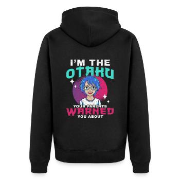 I Am The Otaku Your Parents Warned You About - Unisex Premium Bio Zip Hoodie - Schwarz - Hinten - Nico (187cm)