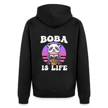 Cute Panda Bear Drinks Matcha Bubble Tea - Unisex Premium Organic Zip Hoodie - black - Back - Nico (187cm)
