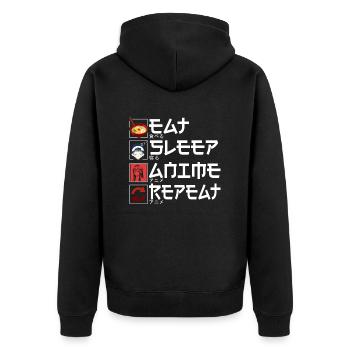 Eat Sleep Anime Wiederholung - Unisex Premium Bio Zip Hoodie - Schwarz - Hinten - Nico (187cm)